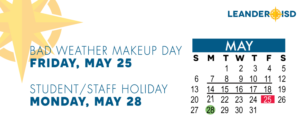 Schools, Offices Closed May 25 and 28, 2018