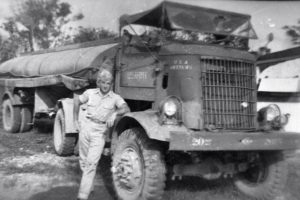 Bill Schauer, U.S. Army Air Corps staff sergeant, grandfather to Chris Simpson. Schauer enlisted in the Army Air Corps at the age of 17, immediately after finishing high school. He was the head mechanic for his unit and was on Guam during most of his 3 years of service from 1946-1949.