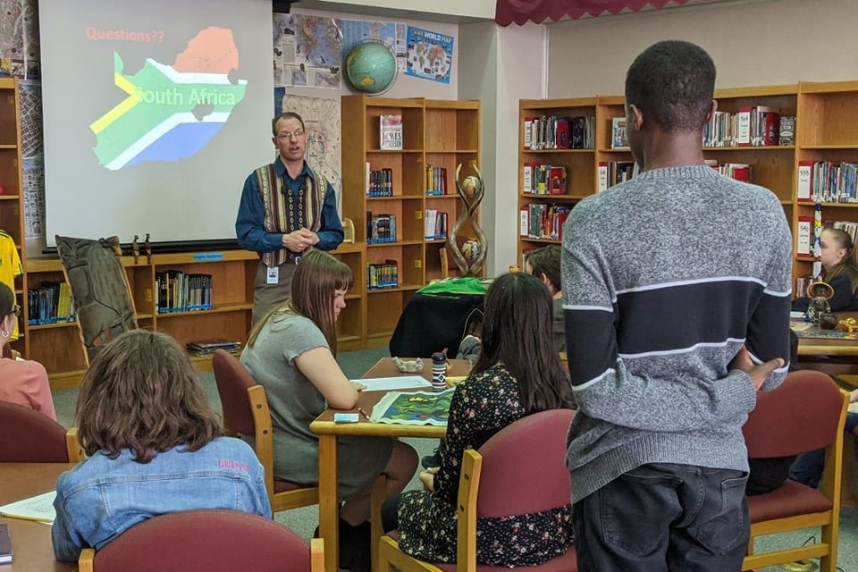 Growing up under Apartheid: Dr. Gearing shares experiences with Henry MS 8th-grade QUEST students