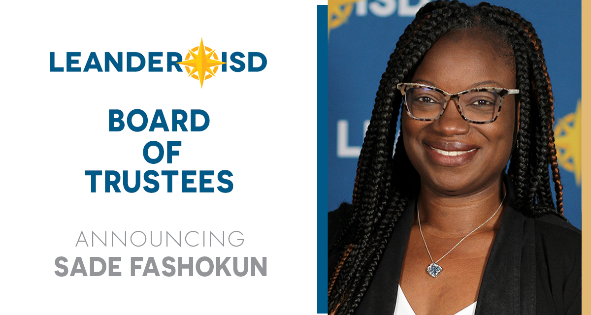 Sade Fashokun Sworn In As Member Of Leander Isd Board Of Trustees Leander Isd News 5860