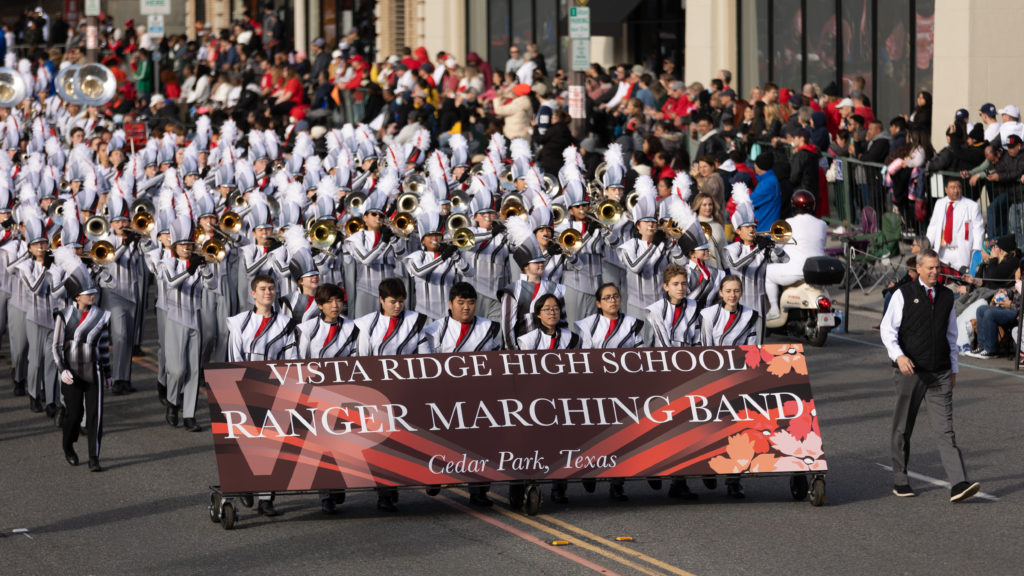 Vista Ridge HS band students march during Rose Parade