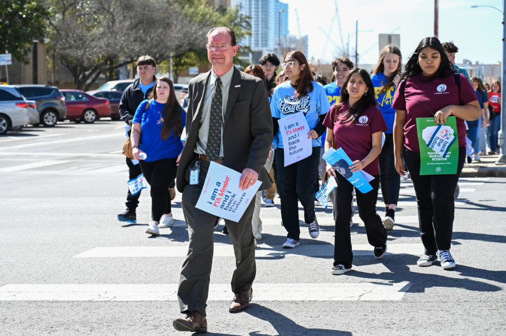 LISD superintendent and students at PTA rally