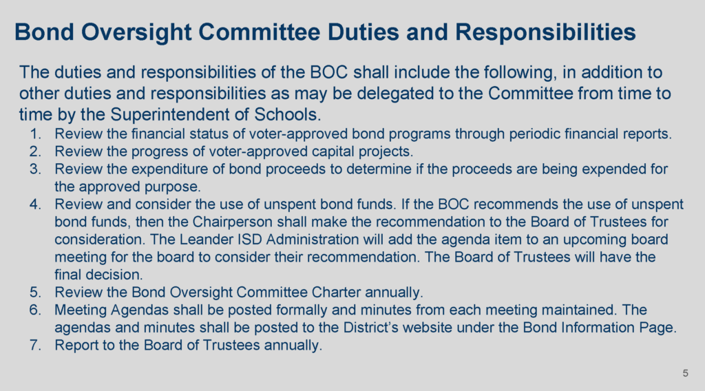 Bond Oversight Committee Duties & Responsibilities