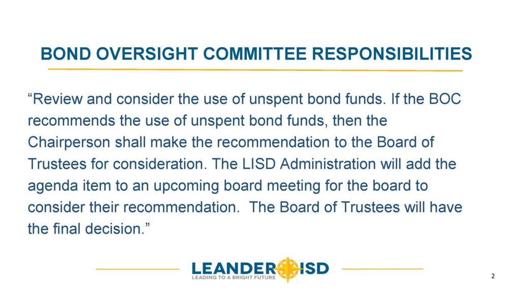 Bond Oversight Committee Responsibilities
