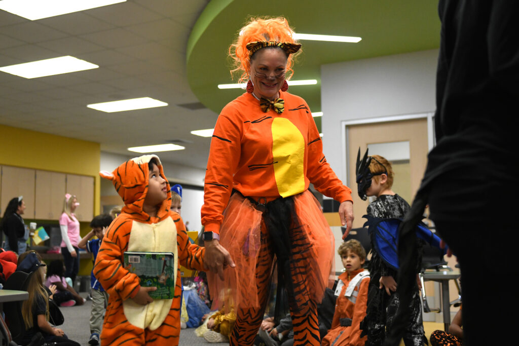 ES students and staff in Halloween costumes