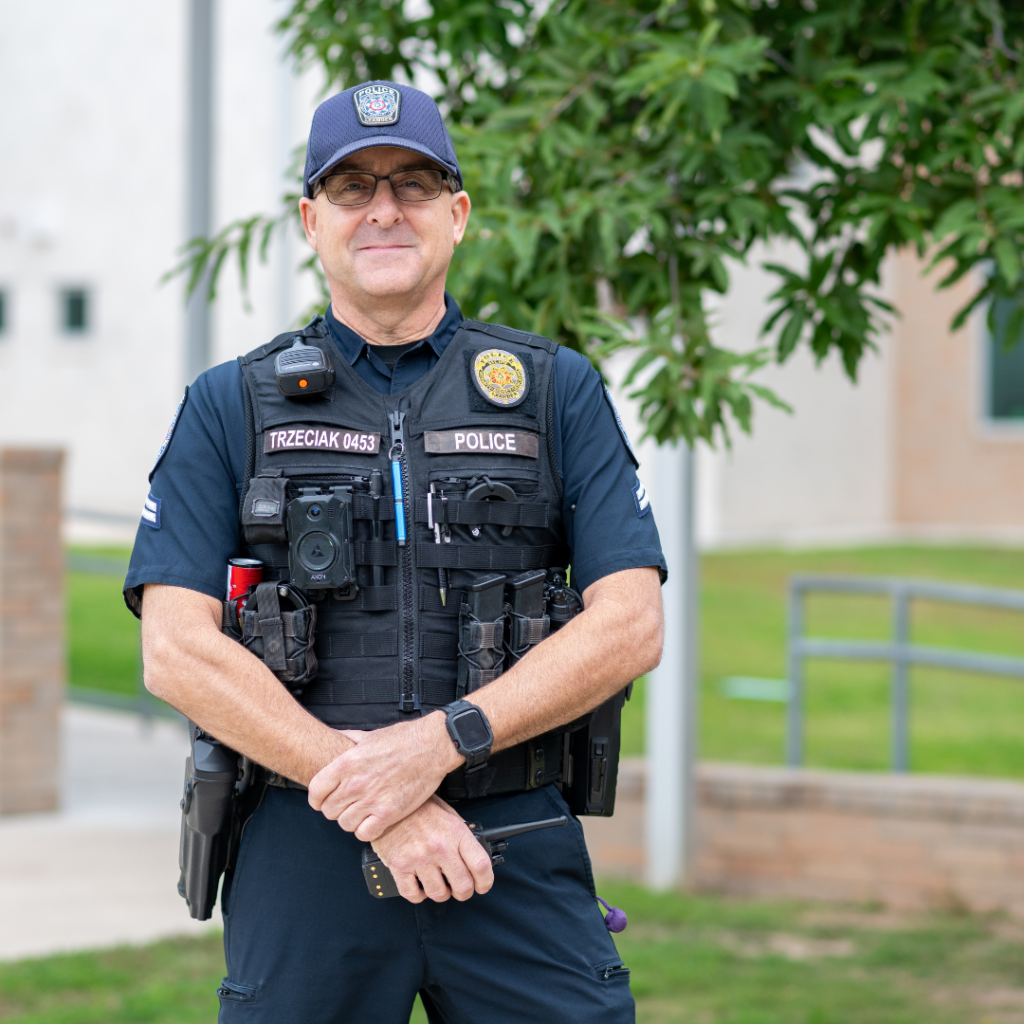 School Resource Officer outside a campus