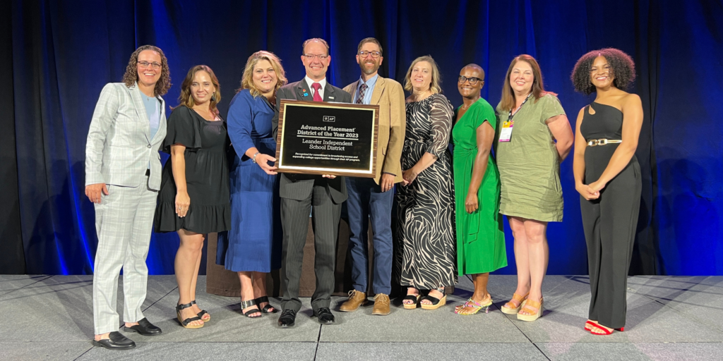 LISD Superintendent Bruce Gearing, Ed.D., standing alongside district and campus leaders, received this honor during the AP Annual Conference, July 2024