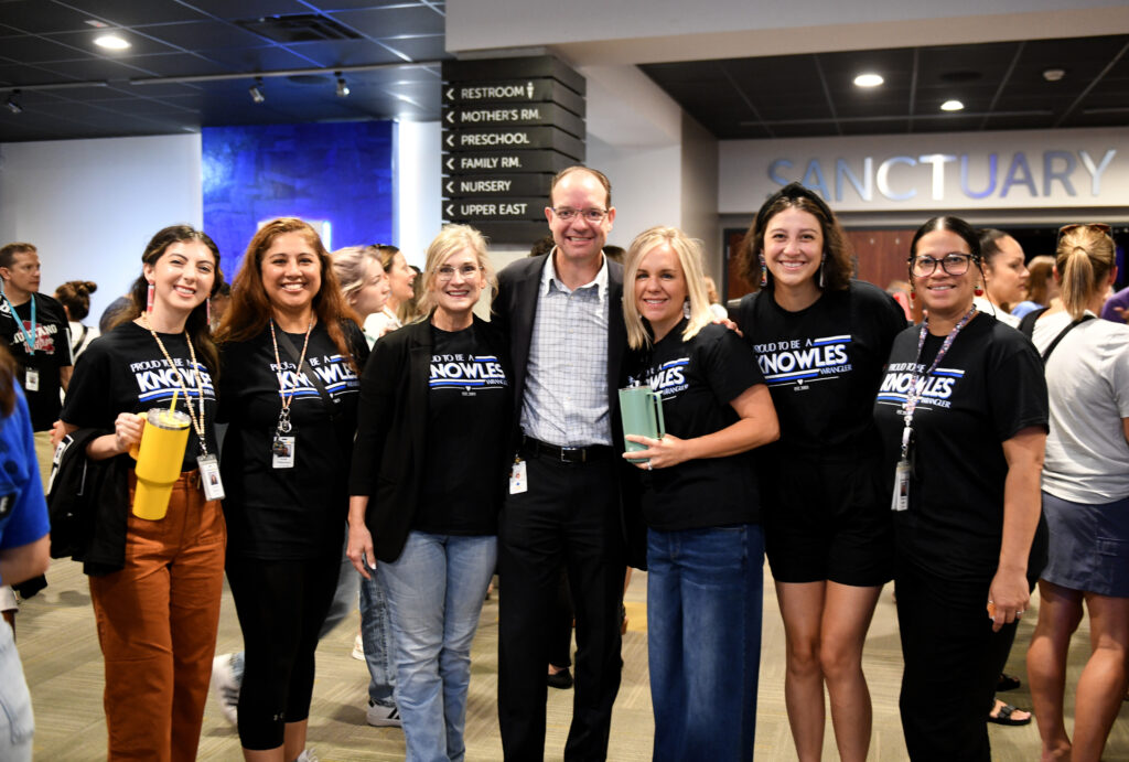 Superintendent Gearing with staff at Convocation 2024