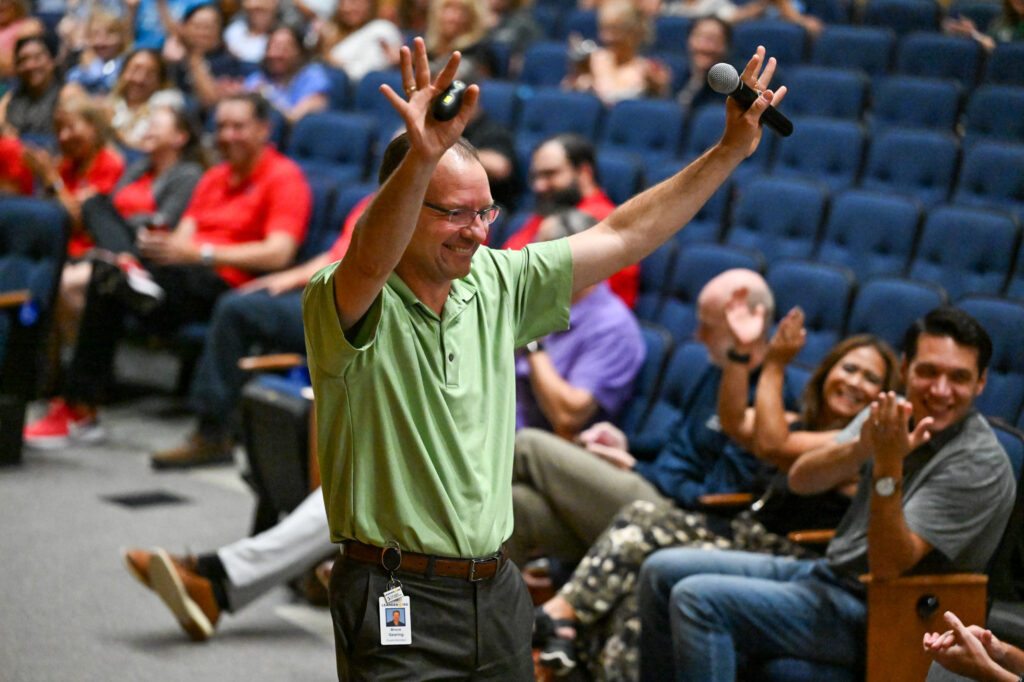 LISD Superintendent Bruce Gearing, Ed.D. addresses staff at The summer leadership conference 2024